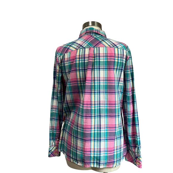 Talbots Plaid Preppy 100% Cotton Long Sleeve Button Down Blouse Sz M - Picture 3 of 8